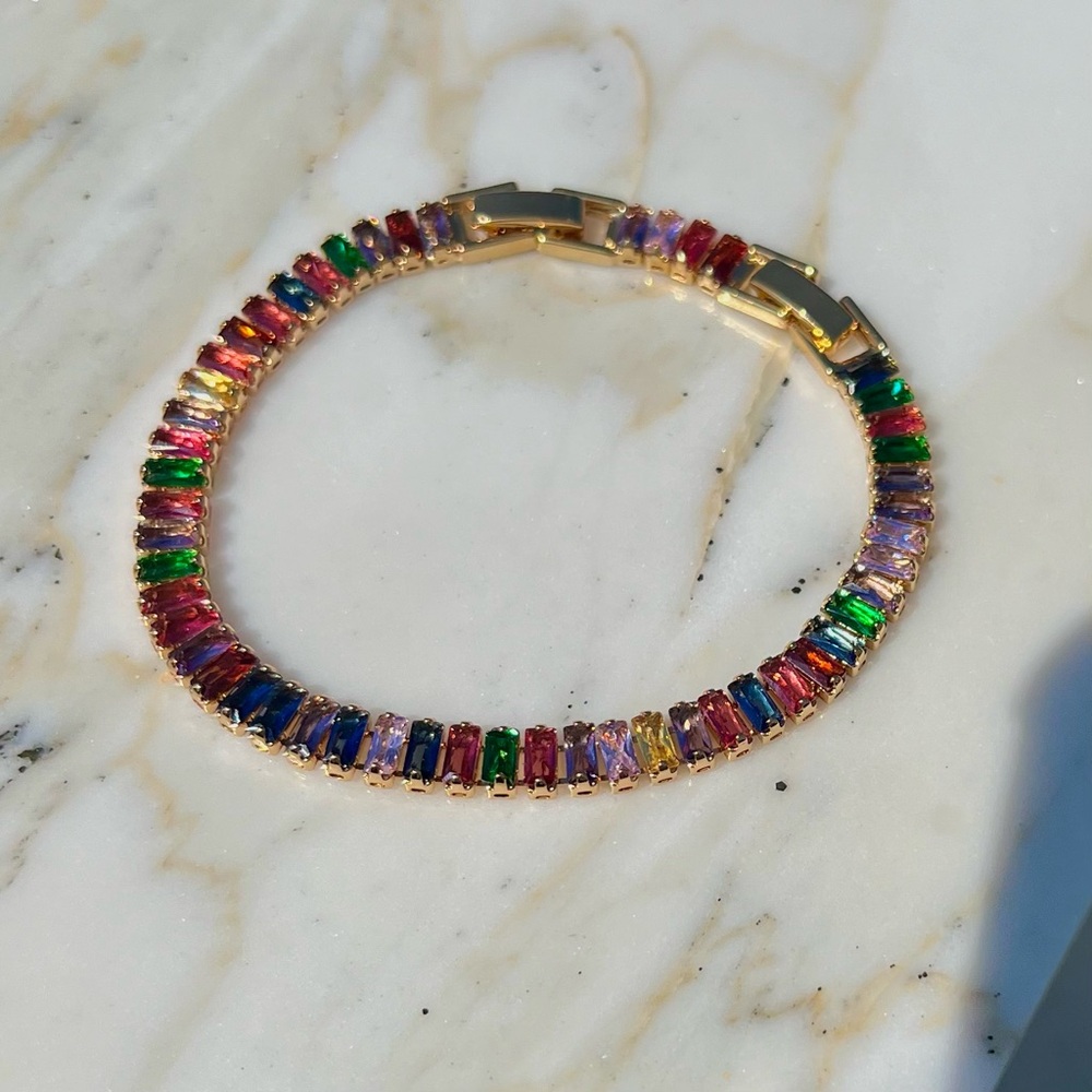 SOLD 🌈 Rainbow Zircon Stone Tennis Bracelet 💎 STAINLESS STEEL
